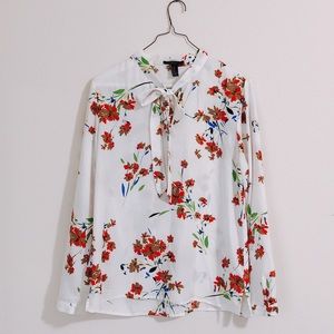 Flower print white blouse